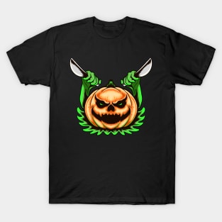 Scary Pumpkin halloween Knife T-Shirt